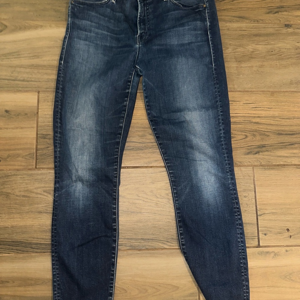MOTHER Blue Skinny Jeans with Distressed Look